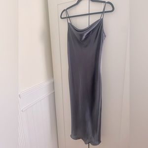Bebe Satin Cowl Neck Slip Midi Dress - Size Small - Gray Color